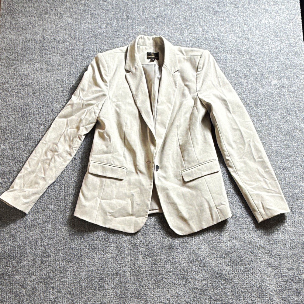 Worthington Womens Beige Lined Blazer Jacket Single Button Pockets 12 Tall